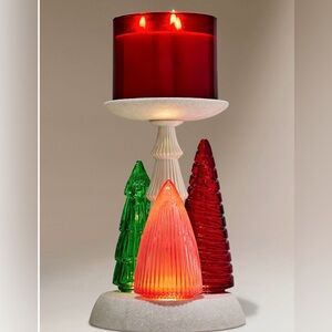 New in Box Bath & Body Works Glass Light Up Trees Pedestal 3-wick Candle Holder